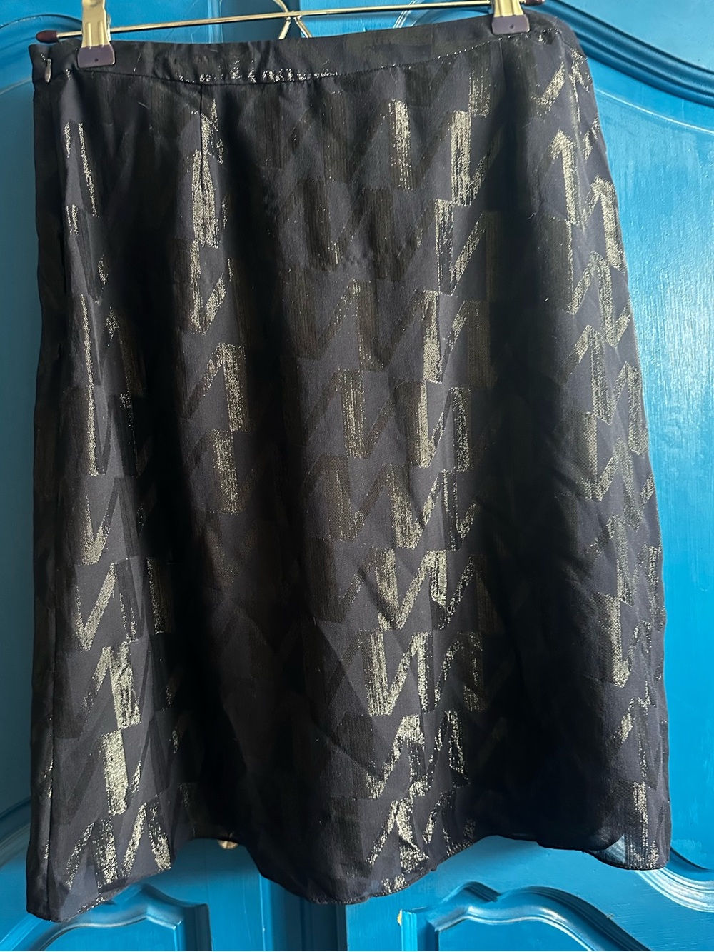 Cynthia Rowley Navy Blue Skirt with Metallic Chevron Detail